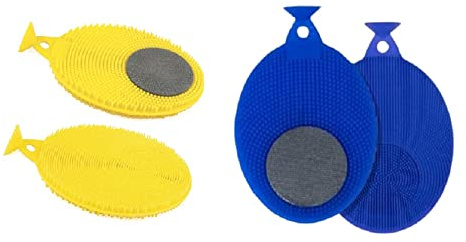 LaClean Hygienic Silicone Dishwashing Scrub Sponge Sink Pad - 3Y Lifespan Revolutionary Patent, Heavy Duty Tough Scouring Pad Scrubbing Brush, Red, Blue, Yellow