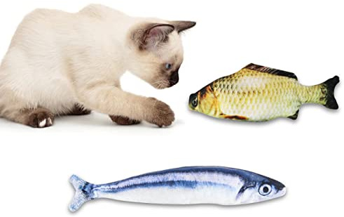 Andiker Fisch Spielzeug für Katze, 2 Stück interaktive Plüschtiere für Katzen Simulation Fisch Katzenminze Kauspielzeug Nette Katze Lustiges Spielzeug (Crucian + Saury)