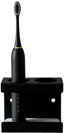 Zahnbürstenhalter für elektrische Zahnbürsten Edelstahl sandgestrahlt, 4 cm Universal-Öffnung, Wandhalterung mit Organizer für Zahnbürsten und Zahnpasta, ohne Bohren oder mit Bohren, Schwarz, 2-Fach