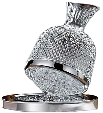 O·Lankeji Kristall Weinkaraffe Dekanter Rotwein 360° Drehbar Wine Decanter für Gin,Rum,Likör,Bourbon,Wodka (Color : Silber)