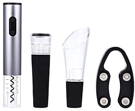 Coctelera 4 piezas Juego de abridor de botellas de vino automático eléctrico Sacacorchos inalámbrico con máquina de lámina de corte Tapón de vacío Vertedor Abridor Accesorios para vino (Color : C