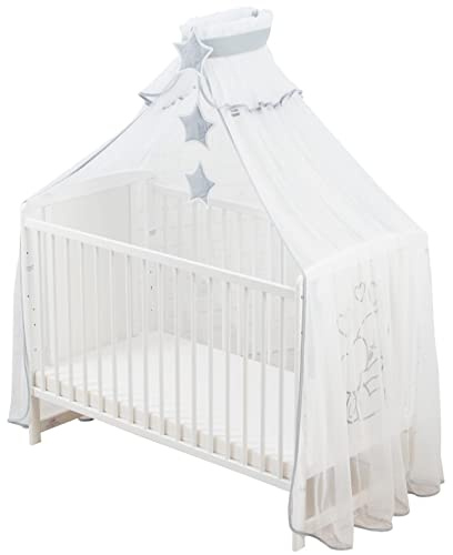 Bello24 - Babybett Betthimmel und Moskitonetz Traumnacht in fantastischen Farben Waschmaschinenfest inkl. Halterung und Accessoires 480 x 165 cm (Grau)