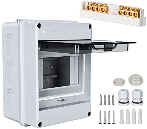 Caja de fusibles empotrada, caja de distribución, subdistribución, IP65, con 1 fila, 5 módulos, pinzas de latón, distribuidor pequeño, para habitaciones húmedas, jardines, exteriores, villas