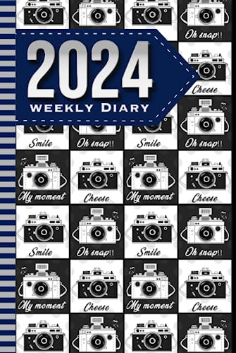 2024 Weekly Diary: Hardcover / 6x9 Dated Personal Organizer / Daily Scheduler With Checklist - To Do List - Note Section - Habit Tracker / Organizing ... Retro Camera - Black White Pattern Cover