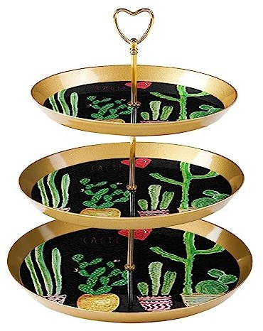 Cake Stand Set 3 Tier Cupcake Stands Reusable Pastry Platter for Wedding Birthday Tea Party Decorations, Cactus Plant Flowerpot Modern
