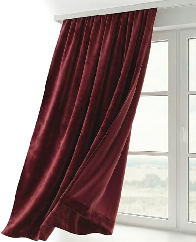 BEAUTEX Samt Vorhang Kräuselband U-Band Gardine Velvet abdunkelnd und Blickdicht, 140x245 cm (Breite 140 cm, Höhe 245 cm, Bordeaux)