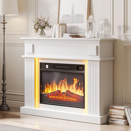 YITAHOME Electric Fireplace, White Electric Fire and Surround Fireplace Suite 39 with Programmable 7Day Remote Control Free Standing Modern Realistic LED Flame with Timer and 16 Color LED Light Strip