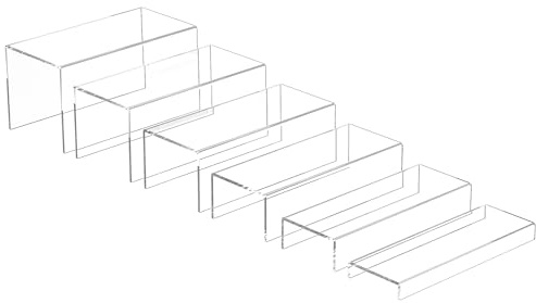 Sezanrpt Rechteckige Acryl Display Aufsteiger 6pcs, Klare Display Aufbewahrungsständer, Acryl Display für Figur, Desserts, Cupcake, Spielzeug, Sammlerstücke, Waren 30-2.5x5x7.5x10x12.5x15CM