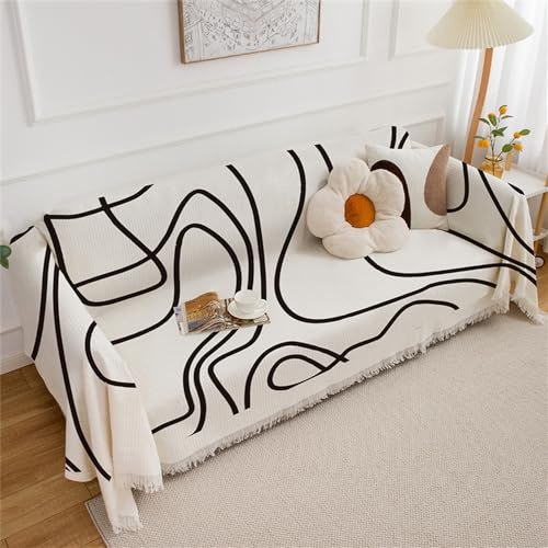 FANSU Sofabezug L Form 1 2 3 4 Sitzer, Abstrakt Sofaüberwurf Decke Ecksofa Universelle rutschfeste Couch Bezug Sofaschoner Sofa Decken Couch Überwürf Einteiliger Sofabezug (180x420cm,Weiß)