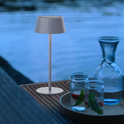 Lightbox LED Außen Tischlampe | Ø 13 cm | kabellose Outdoor Lampe mit Solar | LED Außen Tischlampe | Ø 13 cm | kabellose Outdoor Lampe mit Solar | 3 Stufen Touch Dimmer | Akku-betriebene Tischleuchte (4
