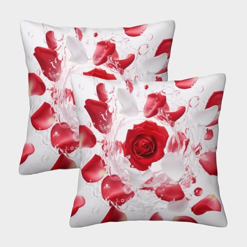 KKPBHTYVG Rose im Wasser Kissen Bezug 2er Set Kissenbezüge Wohnzimmer Kissenhülle Sofakissen Polyester Polster Textil Für Sofa Bett Garten Balkon Kinderzimmer Zierkissen 45x45cm