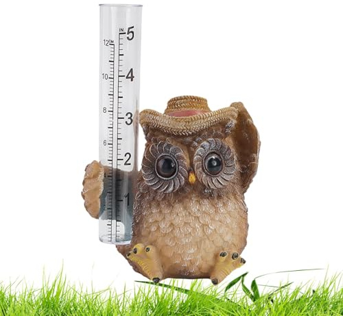 Pluviomètre en forme de hibou, décoration de pluviomètre extérieur | Décoration de pluviomètre de hibou en résine pour jardin | Accessoires de photographie Figure d'animaux pour oiseaux Tube de