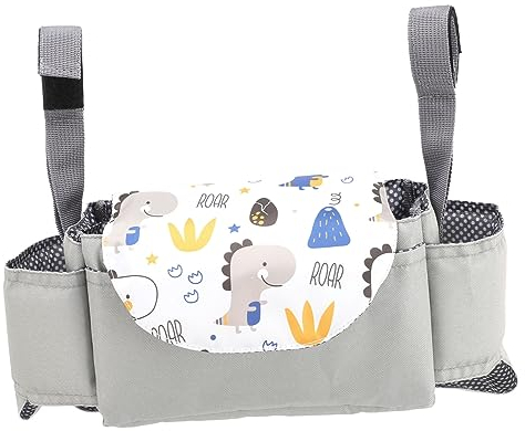 ULDIGI Kinderwagen Organizer Tasche Multifunktionale Aufbewahrung Für Flaschen Und Zubehör Für Unterwegs Praktisch Und Platzsparend Hellgrau Dino-