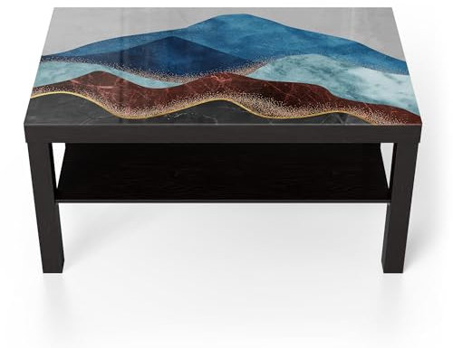 DEQORI Glastisch | schwarz groß 90x50 cm | Motiv Abstrakter Gipfelglanz | ausgefallener Beistelltisch aus Glas | Hochglanz Couchtisch fürs Wohnzimmer | moderner Couch Tisch mit Design
