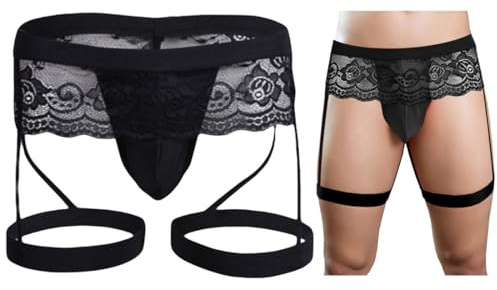 VemeFufu Tangas Jockstrap para Hombre Sexy Suspensorio Encaje Tanga Slips Hilo Ropa Interior Thong Deportivo Atlético Calzoncillos Transpirable Elásticos Mankini Masculino 1 Pieza Negro