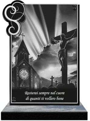 ETERNEL - Personalisierte Grabplatte Rahmen Verzierungen - Kreuz Jesus-Christus Foto und Text anpassbar, lasergravierte Grabplatte für Ehrung, Grabplatte, Grabstein, Zeremonie