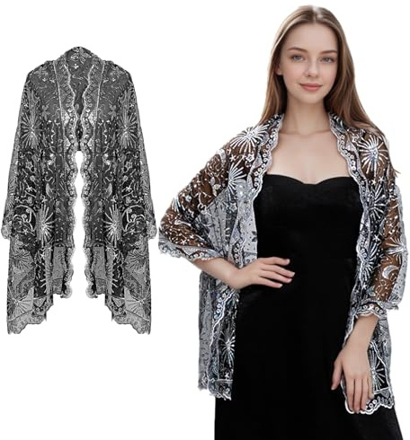 Werownsgso Damen Pailletten Umhang Schal, Stola für Abendkleid, Damen Glitzer Festlich Stole, Stola Damen Festlich für Hochzeit Abendkleider Abend Party