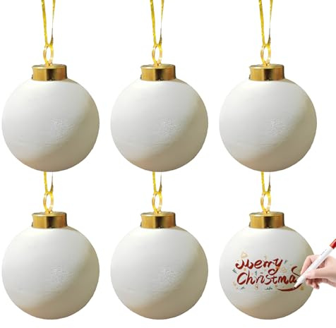 Marooma 6 Stück Keramik-Weihnachtskugeln, 5,9 cm, DIY, Hängende Ornamente, Matte Weihnachtskugeln, Weiße, Leere Keramikkugeln für Weihnachtsba