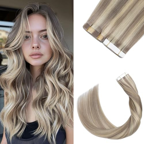 Silk-co Tape in Extensions Echthaar 20stk, leicht Version Tape Extensions Echthaar, 20g Graublond mix Bleichblond 30cm