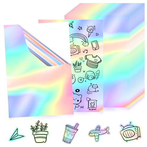 Självhäftande papper holografisk färg bläckstråle vinyl utskrivbart papper 30 ark A4 vattentäta klistermärken för laserskrivare snabbtorkande 21 x 29,7 cm