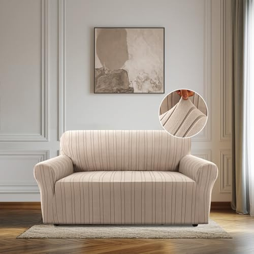 BellaHills Stretch Sofa Überzug 2 Sitzer (135-165CM), Sesselschoner rutschfest Mit Armlehne, Elastische Couch Überzug, Universal Sofa Cover Moderne, Sofaschoner für Hund Katze, Sand