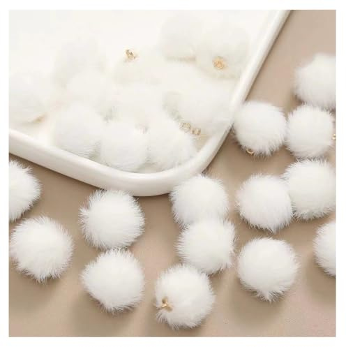 Pmnzdy 20 Stück 16mm Kunstpelz Pom Poms Ball Pelzbommel Plüsch Bälle mit Anhängen Mini Künstliches Nerzfell-Pompon Klein Kunstfell Bommel Weich Flauschige Fellbommel zum Basteln Weiß