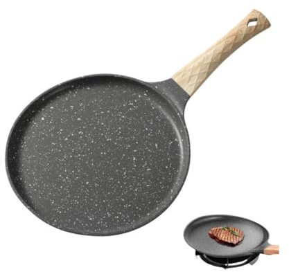 MEETOZ Non Stick Crepe Pan,Black Pizza with Wooden Handle,Maifanite Frying,Granite Frying Pan Stone Pans,Multi-Functional for Eggs and Steak (24 inches)
