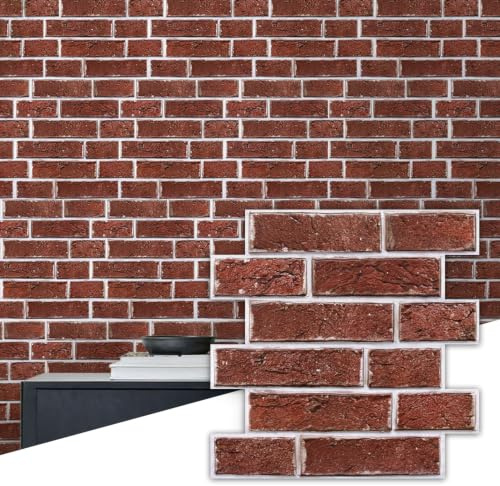 Commomy Mattoni Adesivi Murali 3D Pannelli Da Parete 10 Pezzi, 30 × 30 cm | Pannelli Decorativi Per Pareti Impermeabile PVC Rivestimento Murale Per Soggiorno, Camera da letto, Cucina Interne