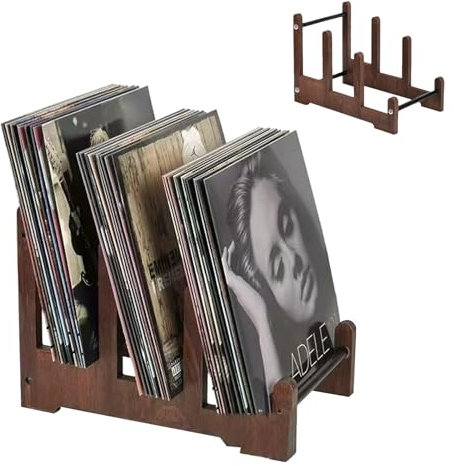 BONJUME Schallplattenständer aus Holz, Schallplatten Aufbewahrung Zeitschriften Bücher Halter Ständer Schallplatten Deko Vinyl Regal Prospekthalter Plattenschrank Schallplattenregal - 37x27x24cm
