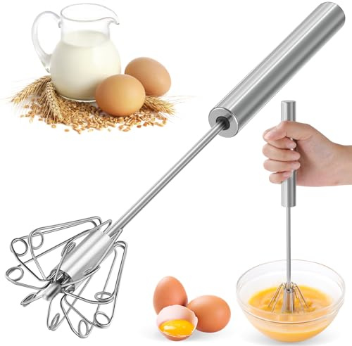 2026 Upgraded Semi-Automatic Stainless Steel Egg Beater – Hand Push Whisk for Baking, Cooking & Stirring – Perfect for Whisking Eggs, Batters & Creams – Effortless Mixing for Quick, Smooth (12in)