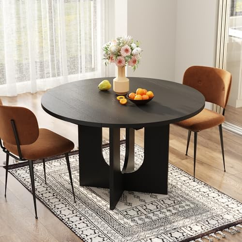 PREMTURE Round Folding Dining Table, Space Saving Drop Leaf Table for 4 People, Extendable Dinner Tables with 4 Foldable Leaves for Living Room Dining Room, Black