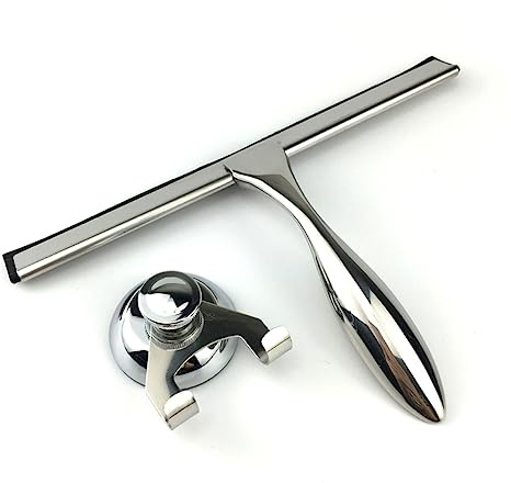 Healvian 1Pc Stainless Steel Scraper for Glass Shower Squeegee for Smooth Surfaces Non Porous Wiper with Suction Cup for Windows Tiles Mirrors and Shower Doors