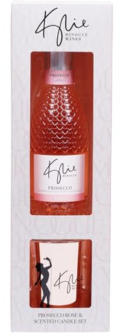 Kylie Minogue Mini Prosecco Rosé Gift Pack – 20cl, 11% ABV with 150g Branded Watermelon & Mint Candle – Elegant Gift by Blue Tree Gifts