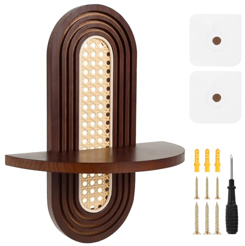 HuhWafee Wandregal aus Holz, Boho Wanddekoration, Natur Wand Regale, Deko Aufbewahrung, Kinderzimmer, Wandregal, Wohnzimmer, Schlafzimmer, Kleiner Pflanzenständer(Nussbaum)