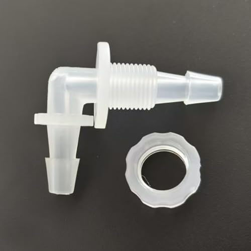 Equal L Shaped Bulkhead Fitting Plastic Hose Barb Fittings to Male Threaded Pipe Connectors and Nut for Aquarium Fish Tank Garden Laboratory 25PCS (4.8mm 3/16'' M10 L-Type)