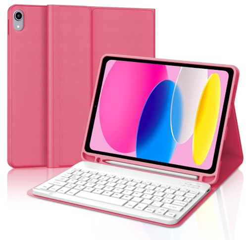 Tastiera per iPad A16 11 Generazione 11 2025/10 Generazione 2022 10.9 | Cover Keyboard Staccabile Italiano QWERTY, Custodia Tastiera Bluetooth con Portapenna per iPad A16 11/10 Gen, Rosa fucsia