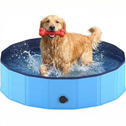 Niubya Foldable Dog Pool & Paddling Pool (80 x 20 cm / 31.5 x 7.9), Collapsible Pet Bath Tub with Non-Slip Base, Portable Indoor/Outdoor Wading Pool for Small Dogs & Cats
