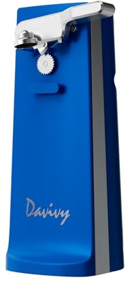 Davivy Electric Can Opener - One-Touch Hands-Free Operation,Removable Stainless Steel Cutter, 3-in-1 Design with Knife Sharpener&Bottle Opener(Blue)