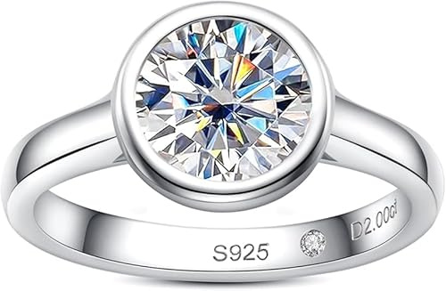 aomoso Bague pour Dames - 2CT Bague en Moissanite - avec GRA Certificat,Moissanite Taille Ronde, Argent pur 925,Couleur D, Grade VVS1,Convient pour: Date/Tous les Jours/Mariage/Anniversaire