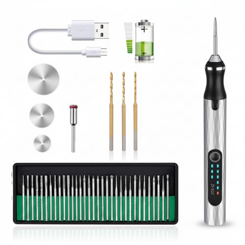 Kit de bolígrafo de grabado eléctrico, grabador inalámbrico de 3 velocidades con 30 brocas y hojas de sierra, mini bolígrafo de grabado para metal, madera, vidrio, plástico, manualidades y pulido