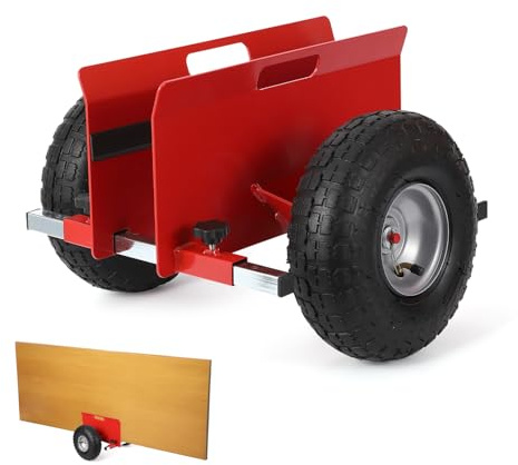 Garvee Carro para Paneles 272kg Rojo, Transportador Ajustable Placas de Yeso con Ruedas Neumáticas 25cm, Carretilla de Acero para Tableros, Puertas, Madera y Vidrio, Todo Terreno, Soporte Móvil