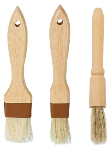 Set of 3 Pastry Brushes for Baking, Wooden Baking Cooking Brushes for Grill, Grill Handles, Pastry Baking, Suitable for Grease, Glazing, Milk and Egg Yolks