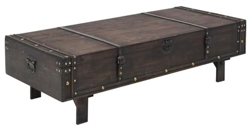 Keeushr Tavolino vintage in compensato, 120 x 55 x 35 cm, con vano portaoggetti e cinturino in similpelle, pratico tavolino utilizzabile anche come cassapanca o panchina, tavolo decorativo da