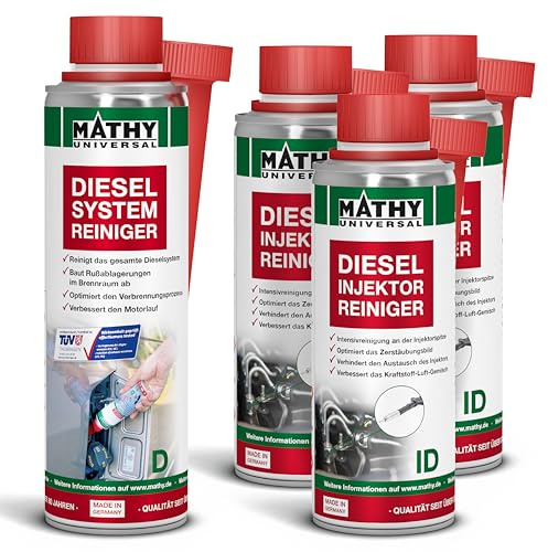 MATHY Diesel-Injektor-Kur mit Injektor Reiniger und Systemreiniger Additiv | Kraftstoffadditiv Set zur Motorreinigung, Einspritzdüsen Reinigung für Dieselmotor, Dieseladditiv Zusatz reduziert Ablagerung