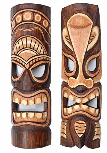 Interlifestyle 2 Tiki Masken 50cm im Hawaii Style 2er Set Holzmasken Wandmaske Osterinsel