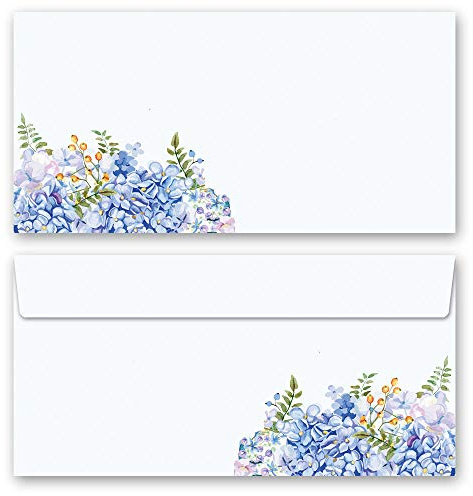 Motif envelopes Flowers & Petals, Blue Hydrangeas 10 envelopes (windowless) DIN Long (220x110 mm) | Paper-Media