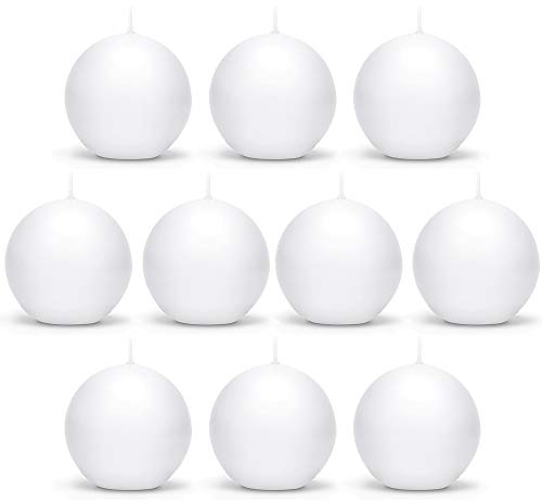 DekoHaus Kugelkerzen Weiß Matt 6 cm – 10 Stück Stumpenkerzen rund, Brenndauer ca. 8 Std, Dekokerzen für Hochzeit, Taufe, Geburtstag, Weihnachten