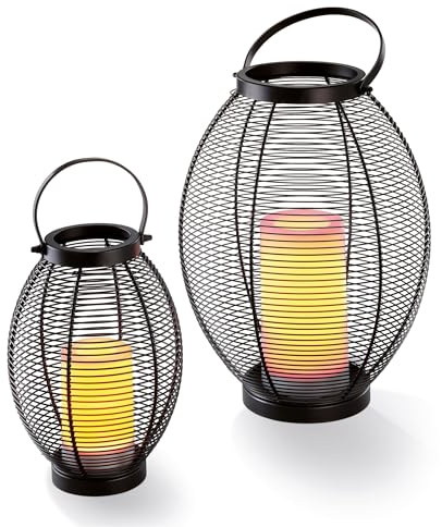Esotec Solar Gartenlaternen Chiara, 2er-SET, Akku, Flackerlicht, Windlichter, Solarleuchte, Gartendeko, Gartenlicht, Solarlichter, schwarz, Metall, IP44, outdoor, außen, 102218