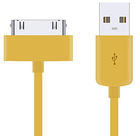 USB-Ladekabel kompatibel mit Apple iPhone 4 / 4S / 3G / 3GS / Apple iPad 1. / 2. / 3. / iPod 5. Generation/Classic Nano 1. / 2. / 3. / 5. / 6. Generation, extra lang, Gelb, 5 Stück