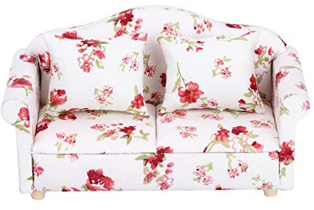 Puppenhaus Sofa, 1/12 Maßstab Miniatur Blumenmuster Doppelsofa Puppenhaus Möbel Zubehör Wohnzimmer Dekor für Puppenhaus(#1)